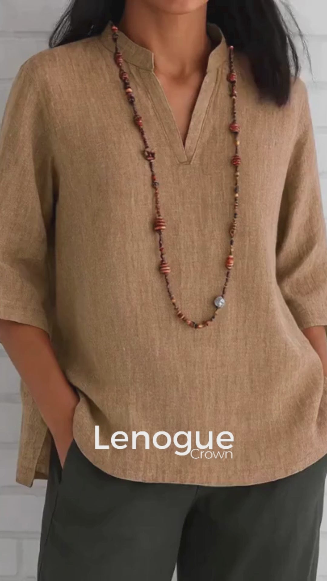 Blusa de Tecido Fluido Gola v Túnica Solta Lenogue