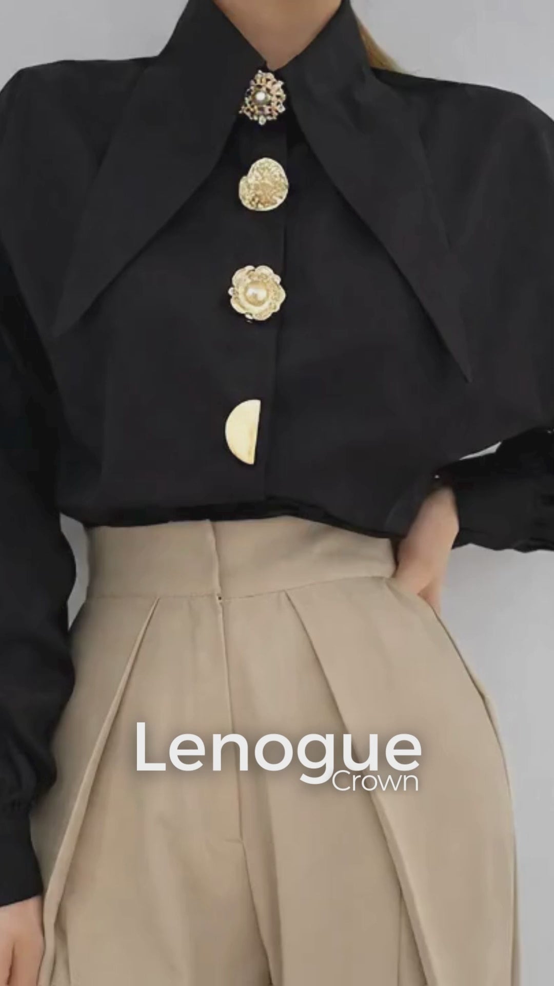 Blusa Social com Pérolas e Gola Marcante Lenogue