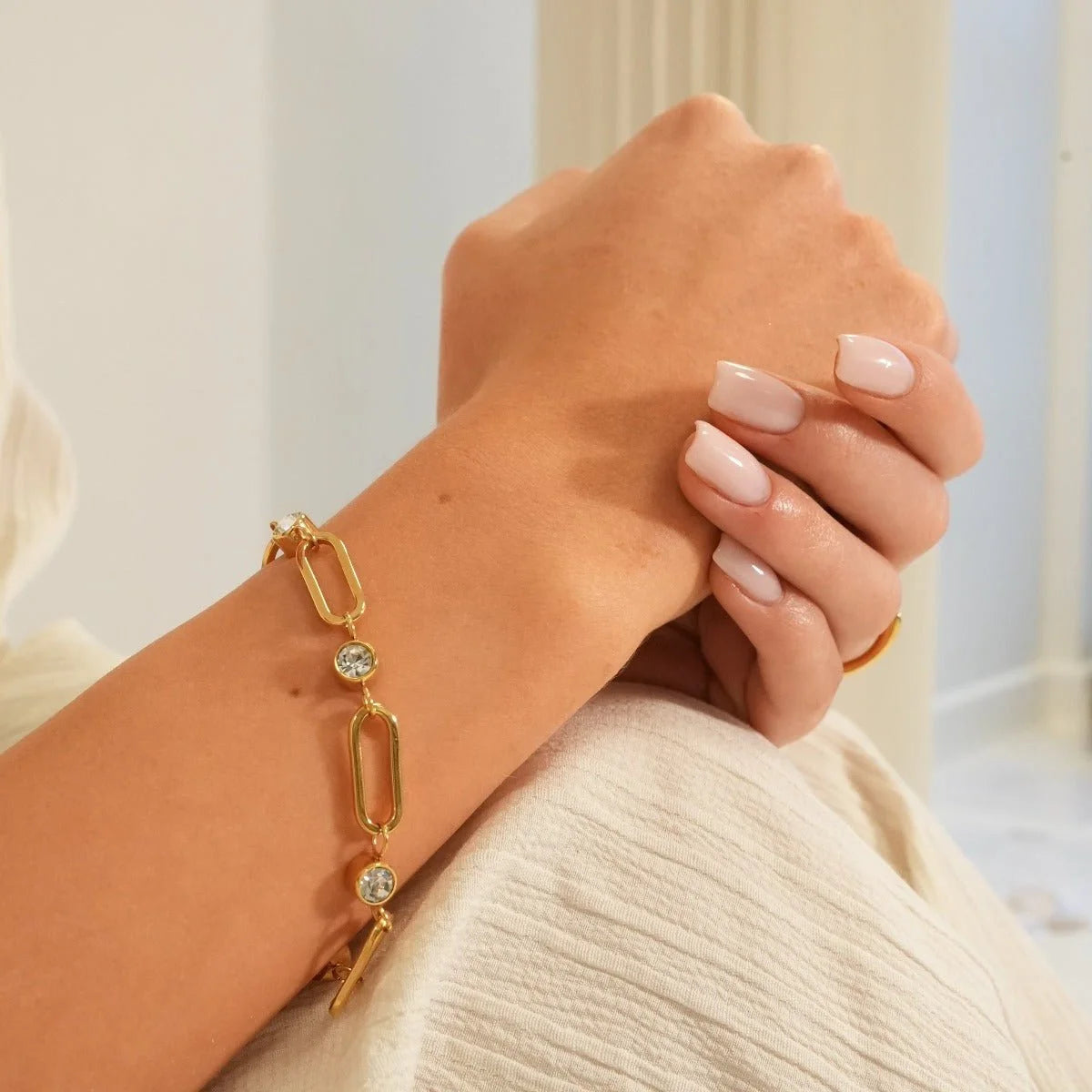 Pulseira Divine Crystal Link Banhada em Ouro 18k Lenogue