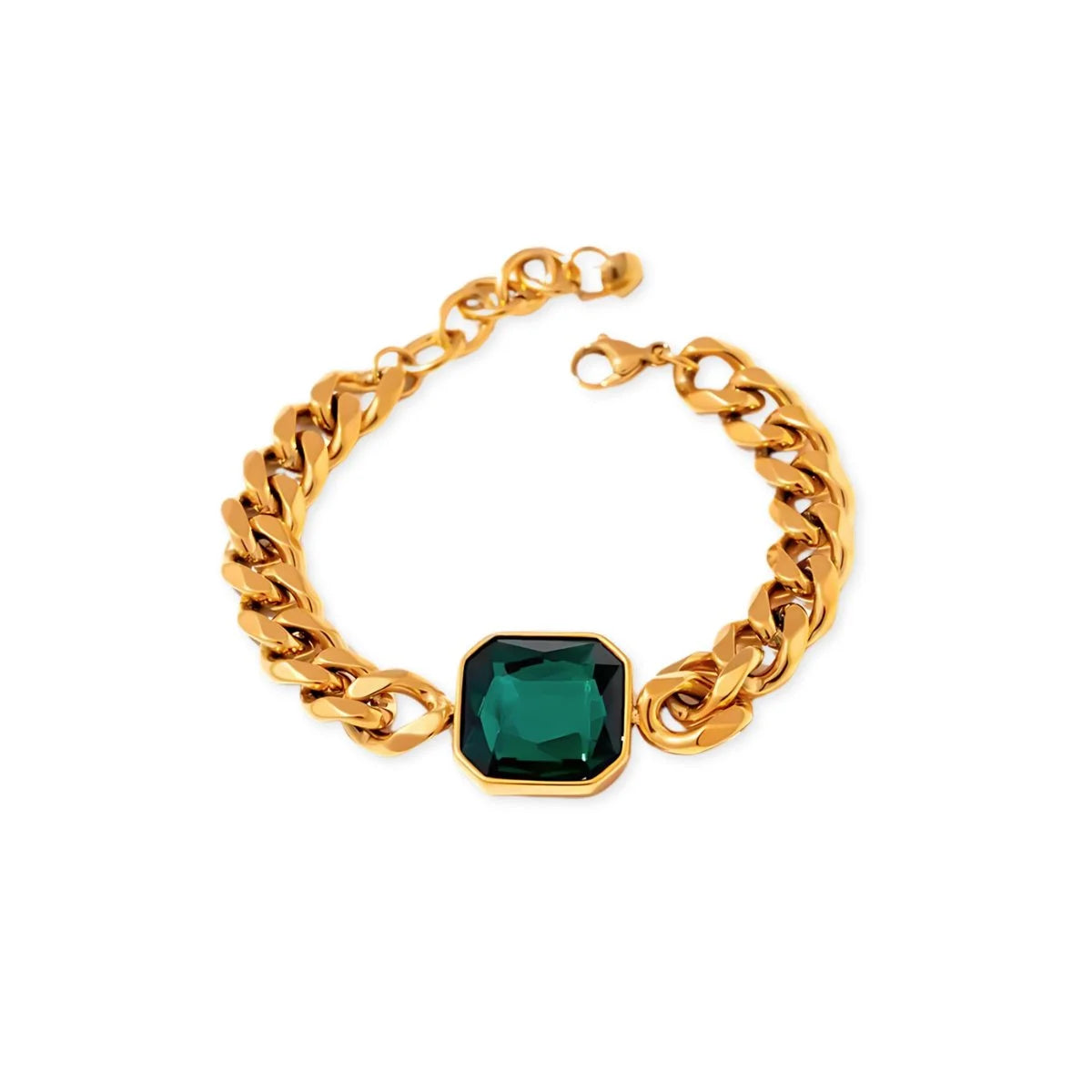 Pulseira Luxurious Rich Pedra Verde Esmeralda Banho Ouro 18k Lenogue