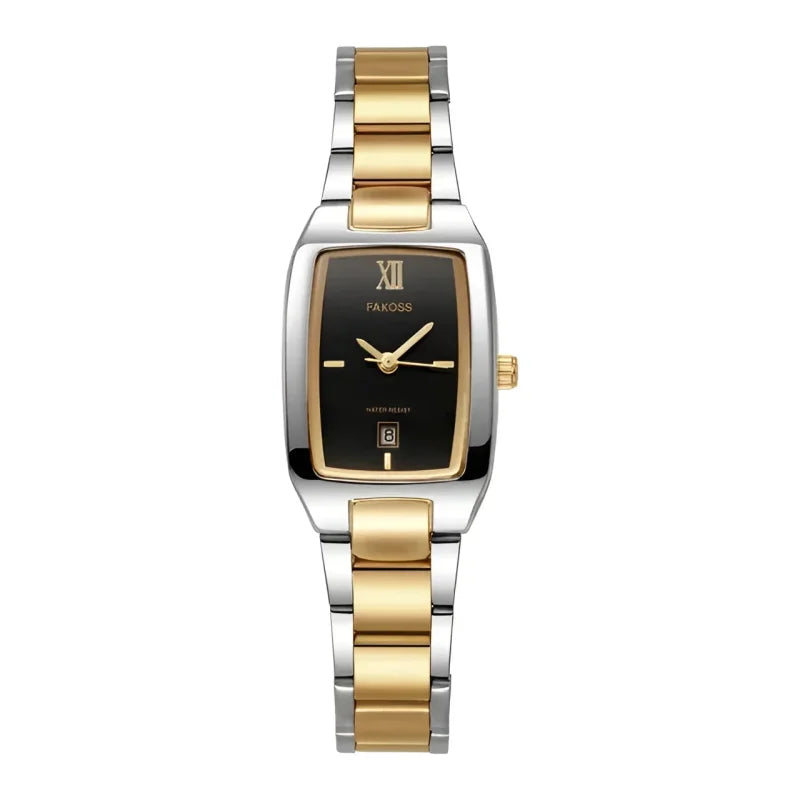 Relógio Divine Feminino Quartzo Aço Inoxidável com Data Lenogue Prata, Ouro & Preto
