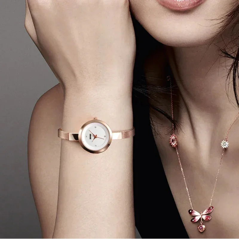 Relógio Feminino Quartzo Pulseira de Aço Inoxidável Lenogue