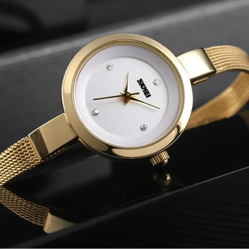 Relógio Feminino Quartzo Pulseira de Aço Inoxidável Lenogue Ouro