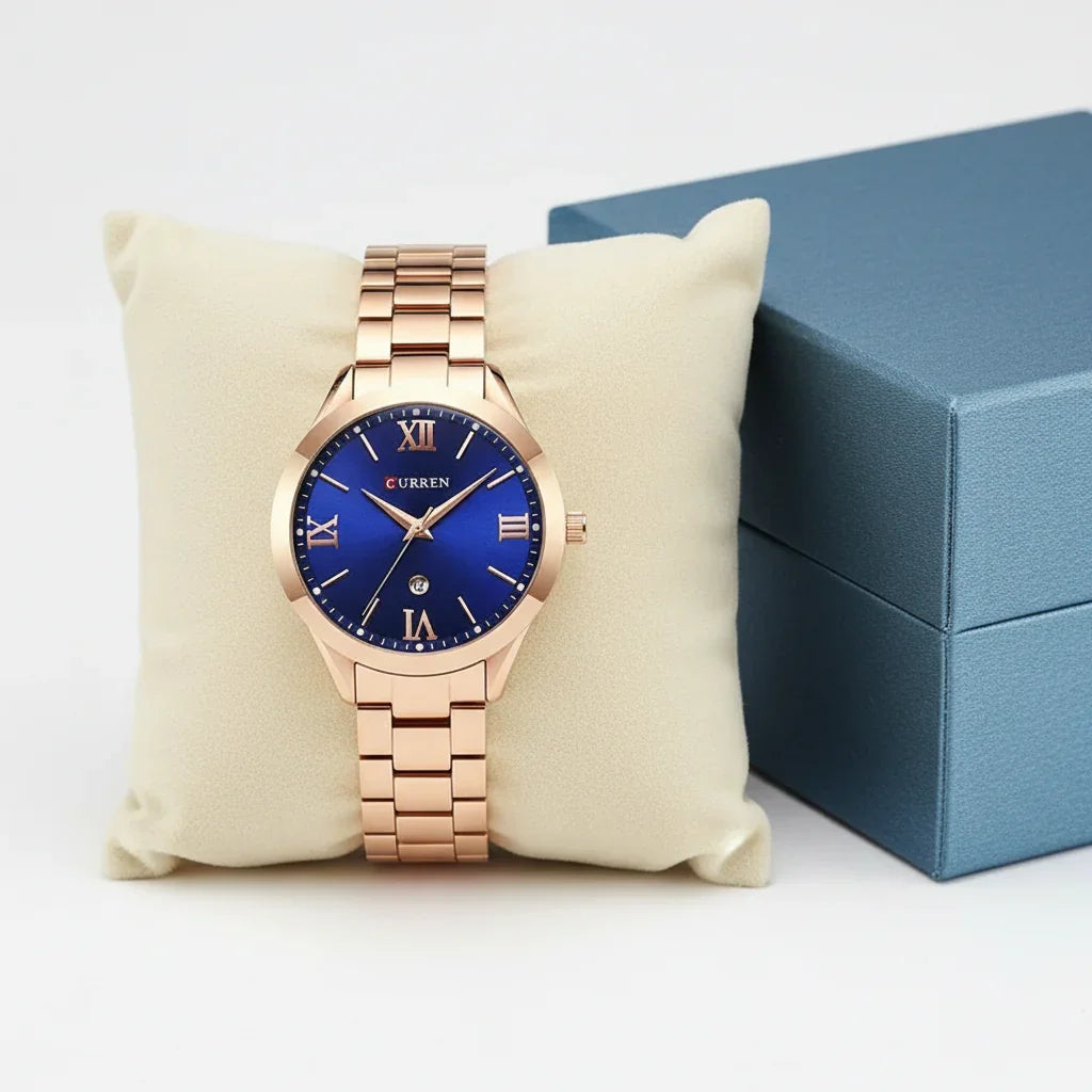 Relógio Feminino Quartzo Pulseira de Aço Inoxidável Lenogue Ouro Rosê