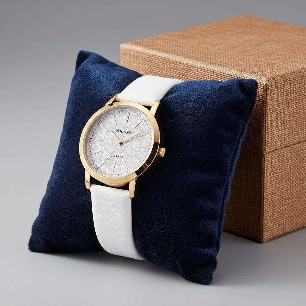 Relógio Feminino Quartzo Pulseira de Couro sem Marcadores Lenogue Branco