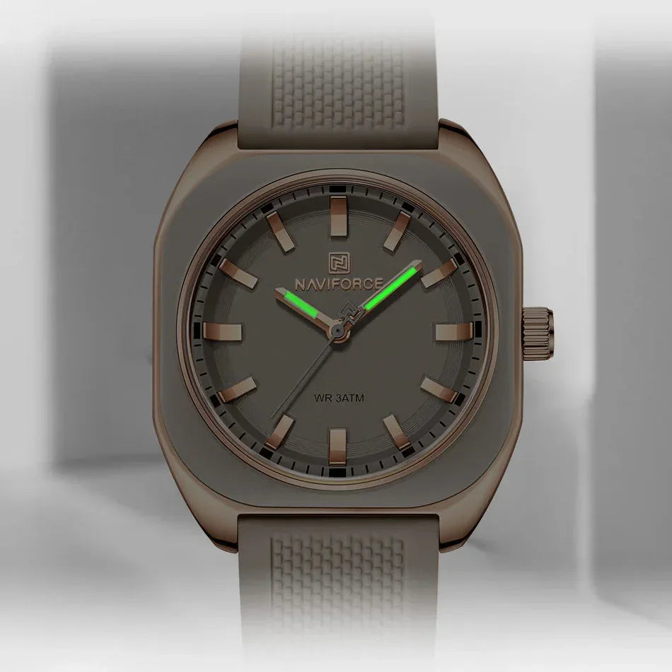 Relógio Feminino Quartzo Pulseira de Silicone e Vidro Mineral Lenogue Bege