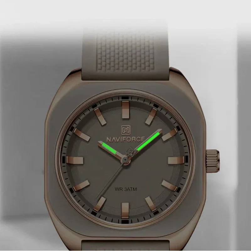 Relógio Feminino Quartzo Pulseira de Silicone e Vidro Mineral Lenogue Bege