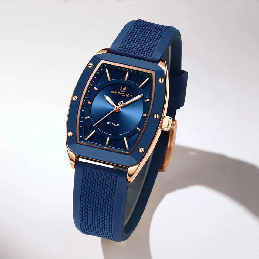 Relógio Feminino Quartzo Pulseira de Silicone e Vidro Mineral Lenogue Topázio