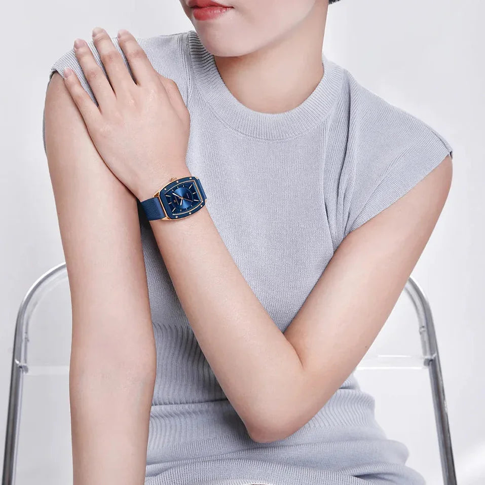 Relógio Feminino Quartzo Pulseira de Silicone e Vidro Mineral Lenogue Topázio