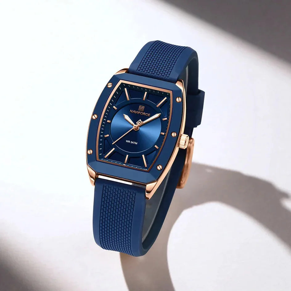 Relógio Feminino Quartzo Pulseira de Silicone e Vidro Mineral Lenogue Topázio