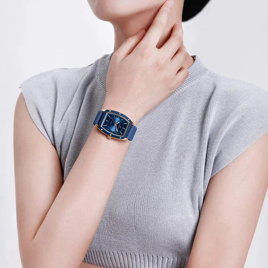 Relógio Feminino Quartzo Pulseira de Silicone e Vidro Mineral Lenogue Topázio