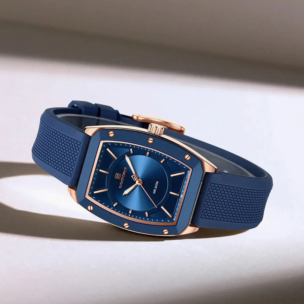 Relógio Feminino Quartzo Pulseira de Silicone e Vidro Mineral Lenogue Topázio