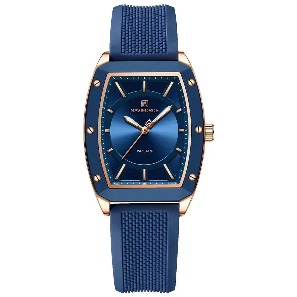 Relógio Feminino Quartzo Pulseira de Silicone e Vidro Mineral Lenogue Topázio