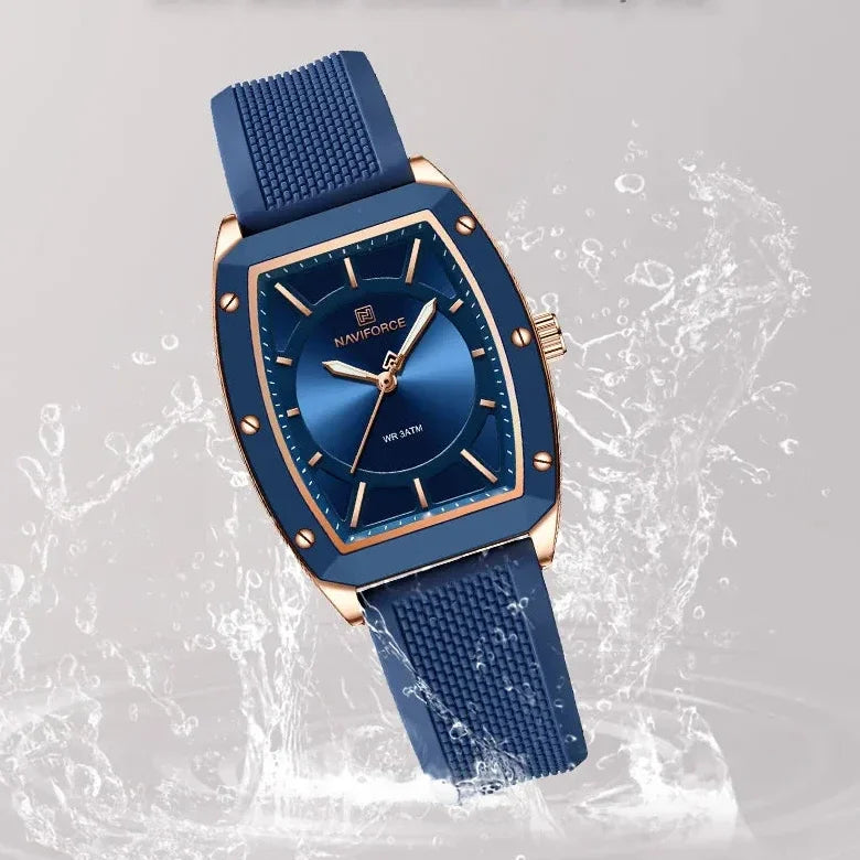 Relógio Feminino Quartzo Pulseira de Silicone e Vidro Mineral Lenogue Topázio