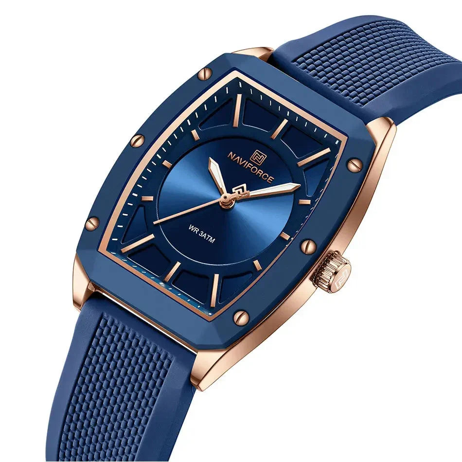 Relógio Feminino Quartzo Pulseira de Silicone e Vidro Mineral Lenogue Topázio