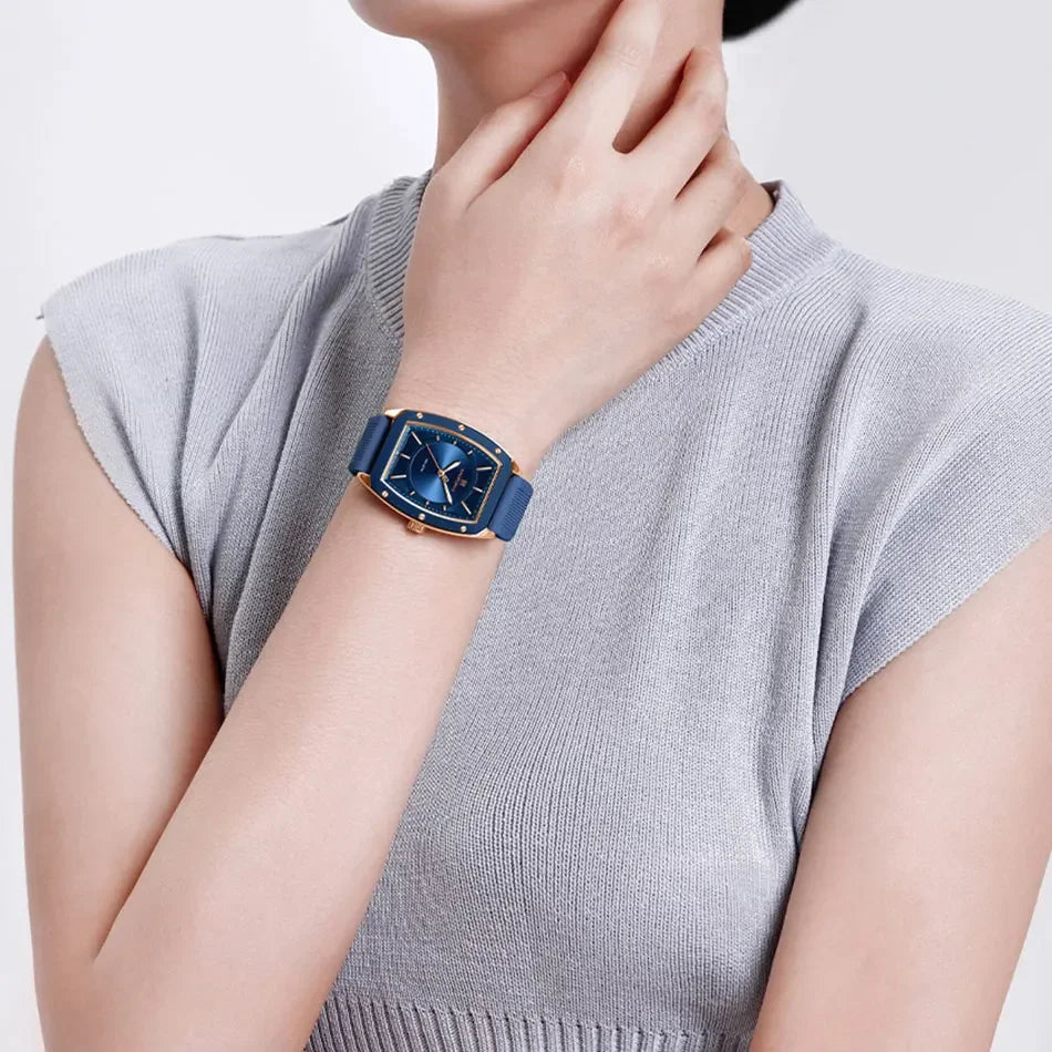 Relógio Feminino Quartzo Pulseira de Silicone e Vidro Mineral Lenogue Topázio