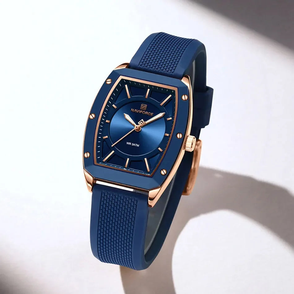 Relógio Feminino Quartzo Pulseira de Silicone e Vidro Mineral Lenogue Topázio