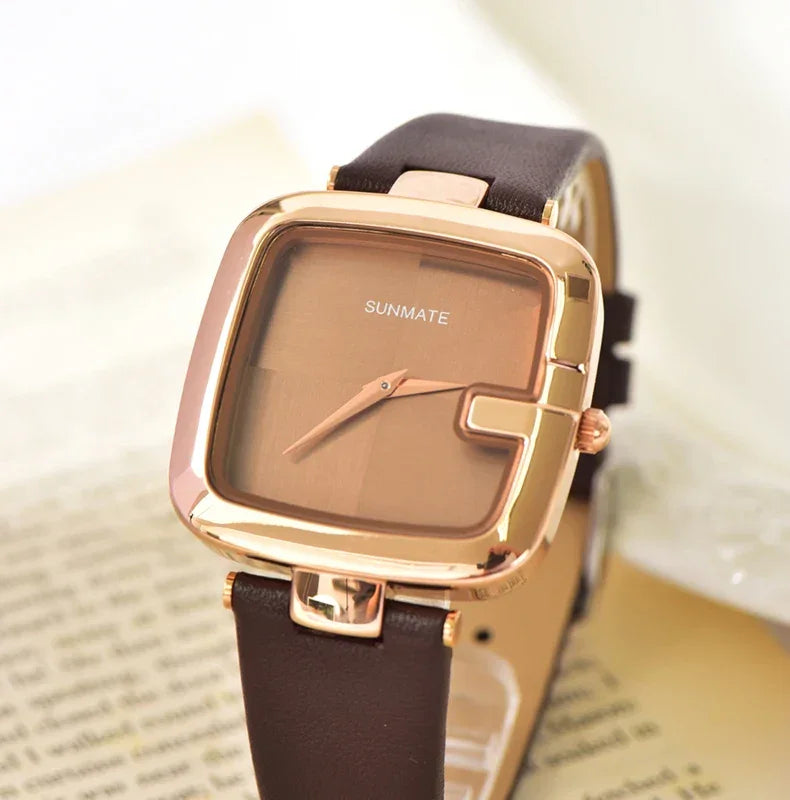 Relógio Feminino Quartzo Ultrafino Couro Legítimo Lenogue Marrom