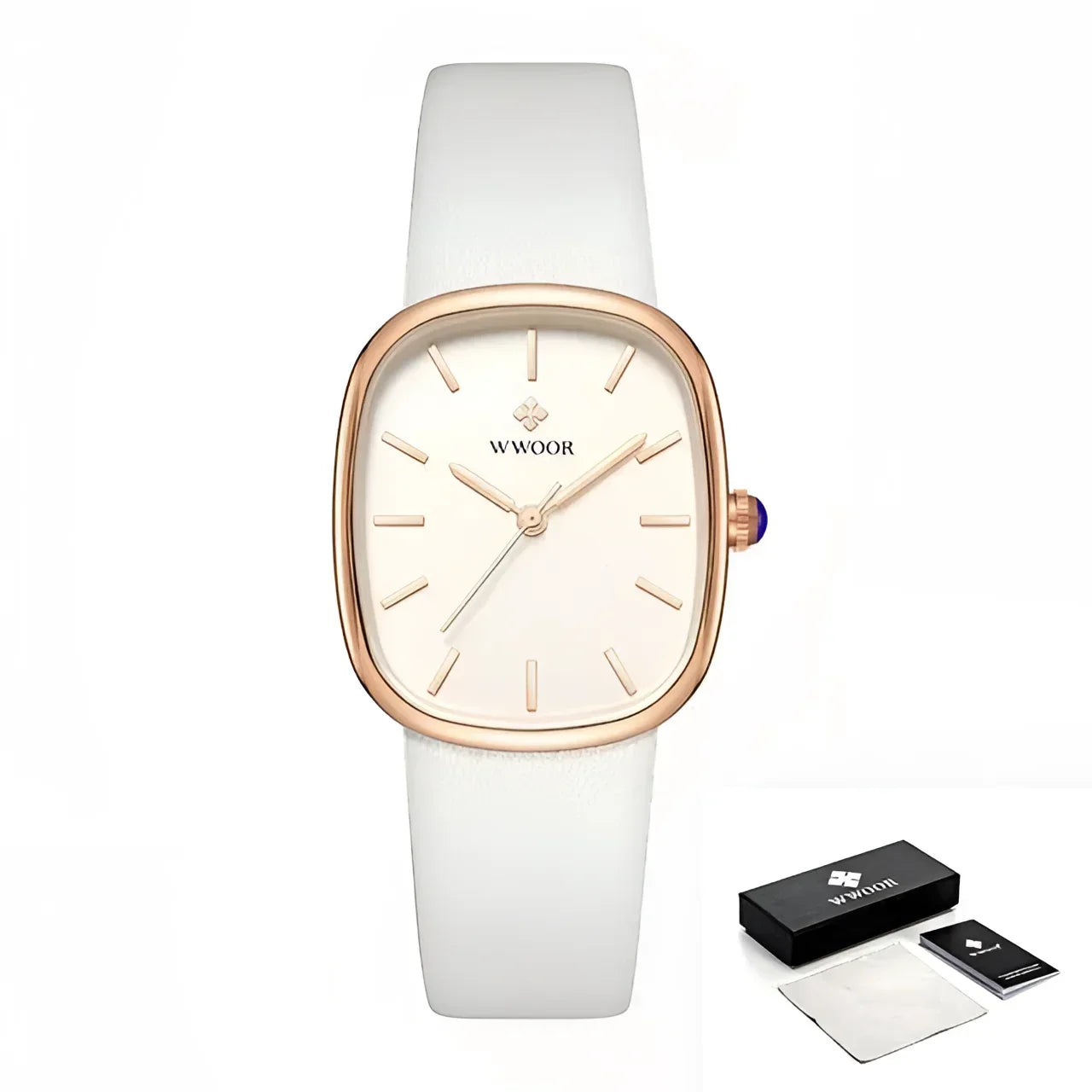 Relógio Noble Feminino Luxo Couro à Prova D’água Lenogue Branco & Ouro Rosê