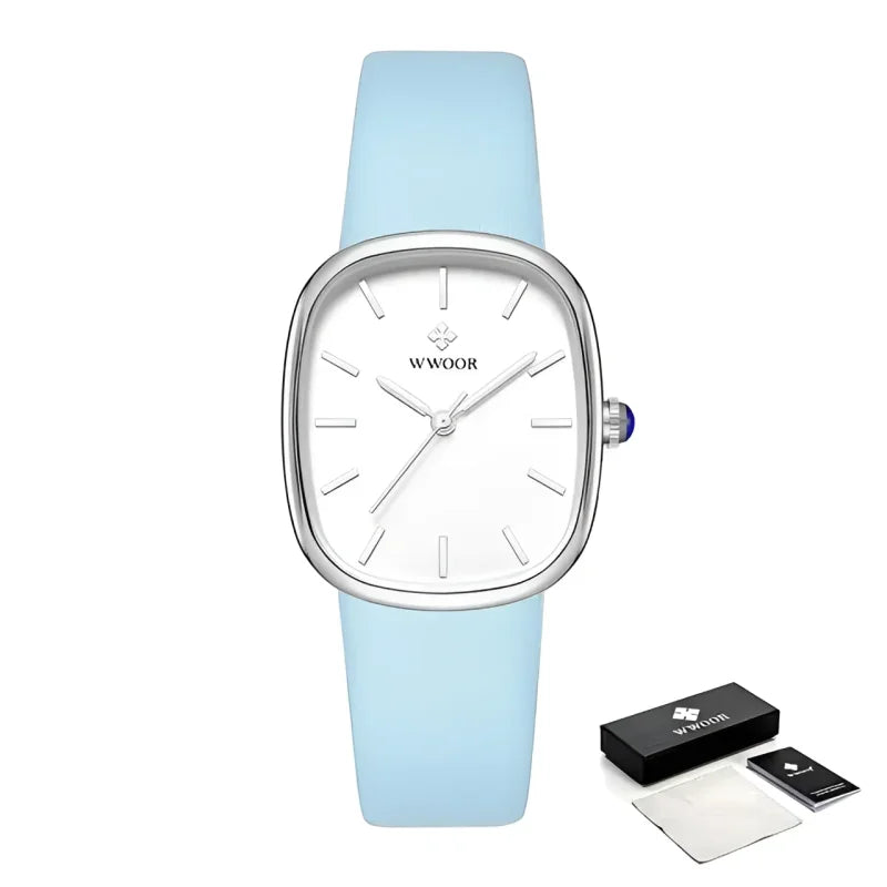 Relógio Noble Feminino Luxo Couro à Prova D’água Lenogue Azul & Prata