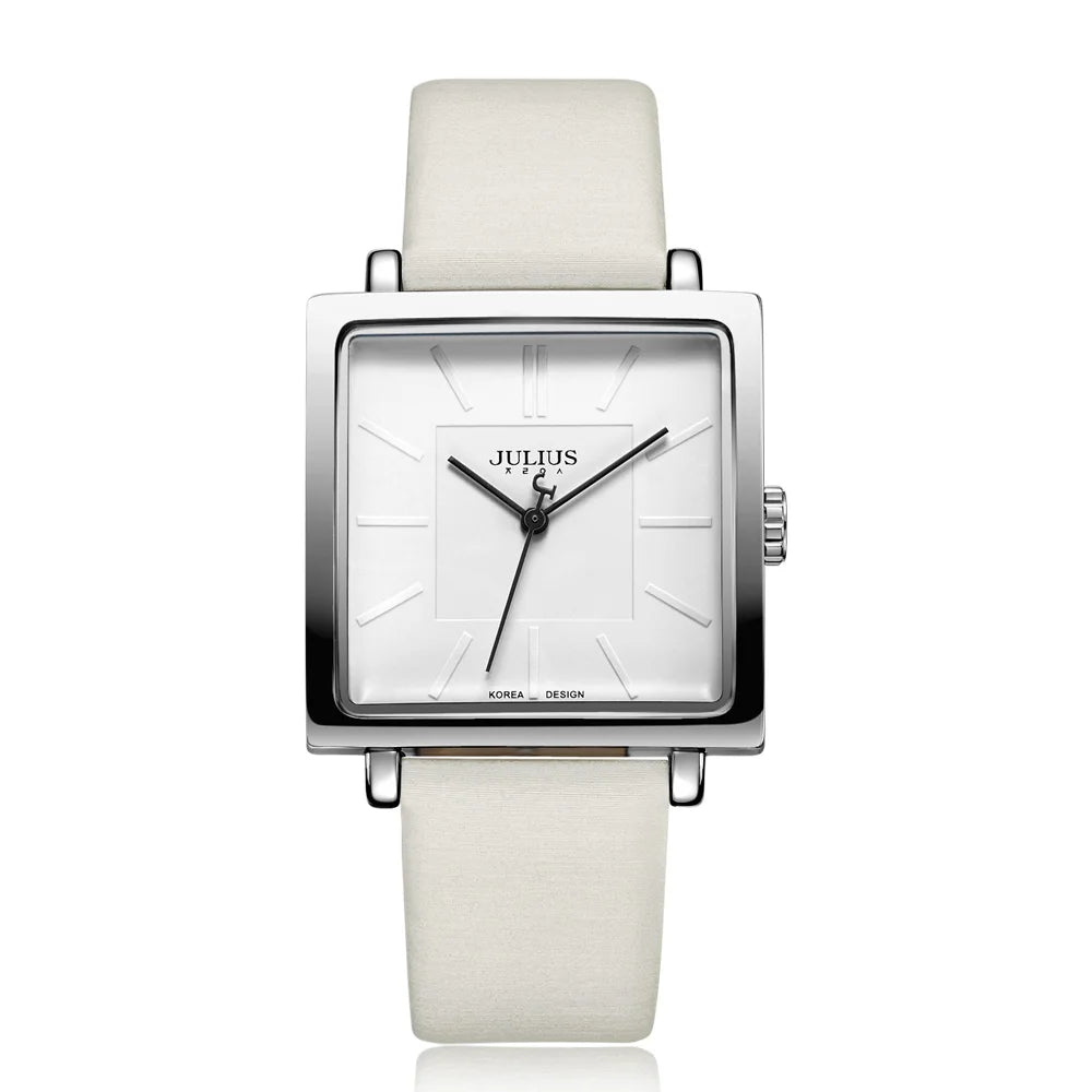 Relógio Quadrado de Couro com Pulseira Ajustável Élégant Lenogue