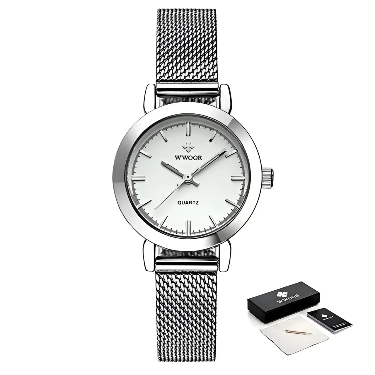 Relógio Royal Feminino Quartzo Aço Inoxidável à Prova D’água Lenogue Prata