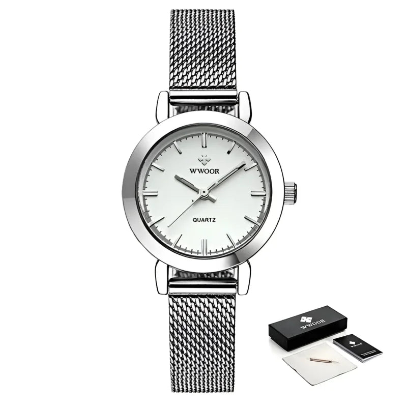 Relógio Royal Feminino Quartzo Aço Inoxidável à Prova D’água Lenogue Prata