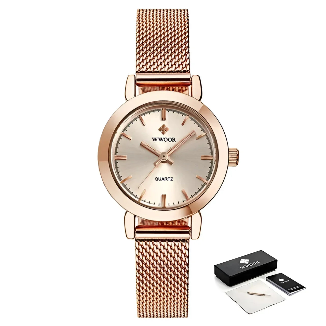 Relógio Royal Feminino Quartzo Aço Inoxidável à Prova D’água Lenogue Ouro Rosê