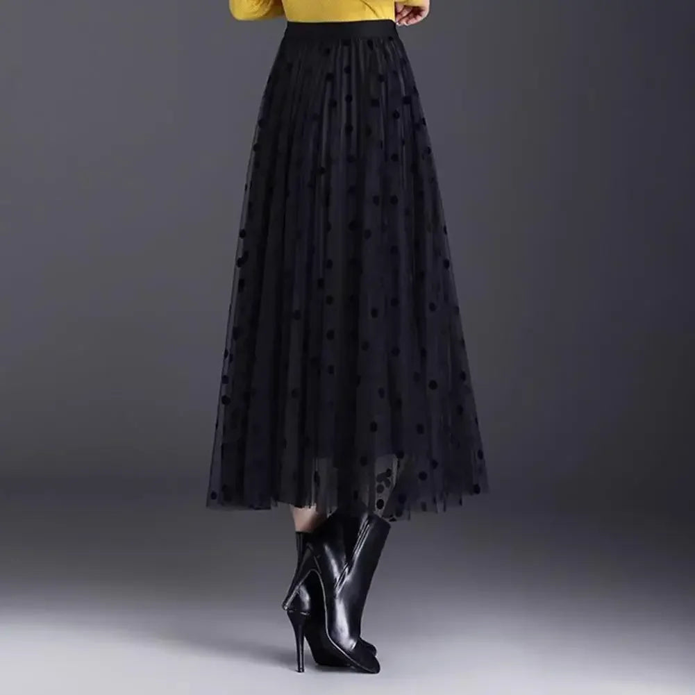 Saia Longa Plissada em Tule com Cintura Elástica Lenogue