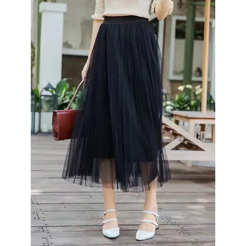 Saia Midi Plissada em Tule com Cintura Alta Lenogue