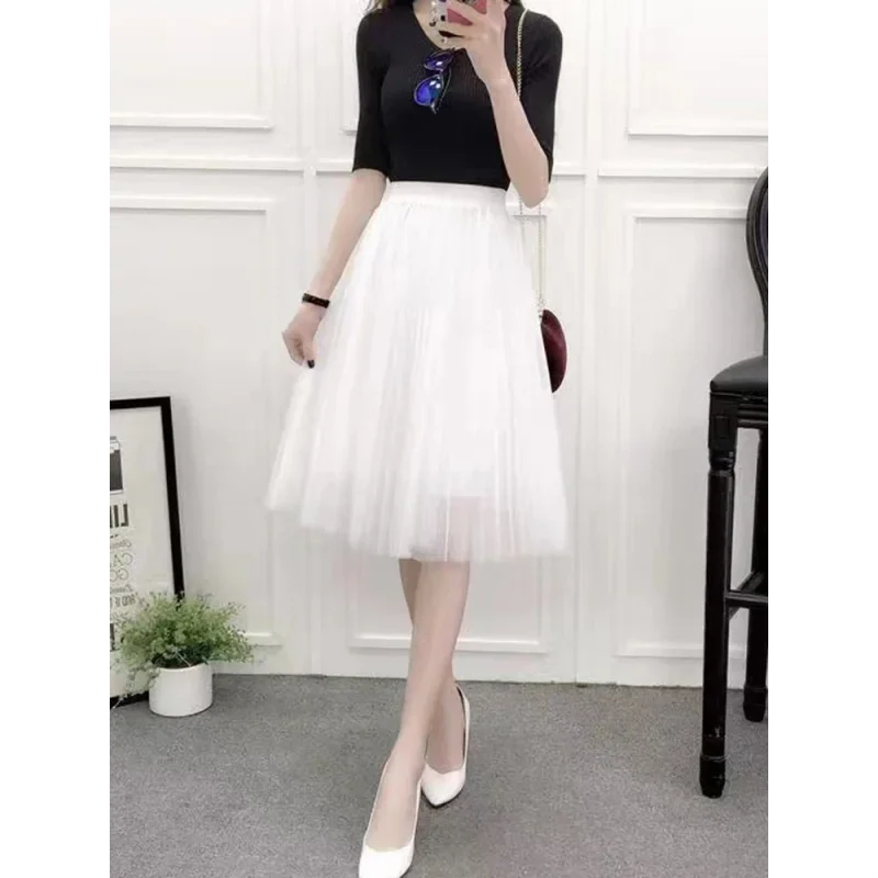 Saia Midi Plissada em Tule com Cintura Alta Lenogue Branco / único (85 Cm)