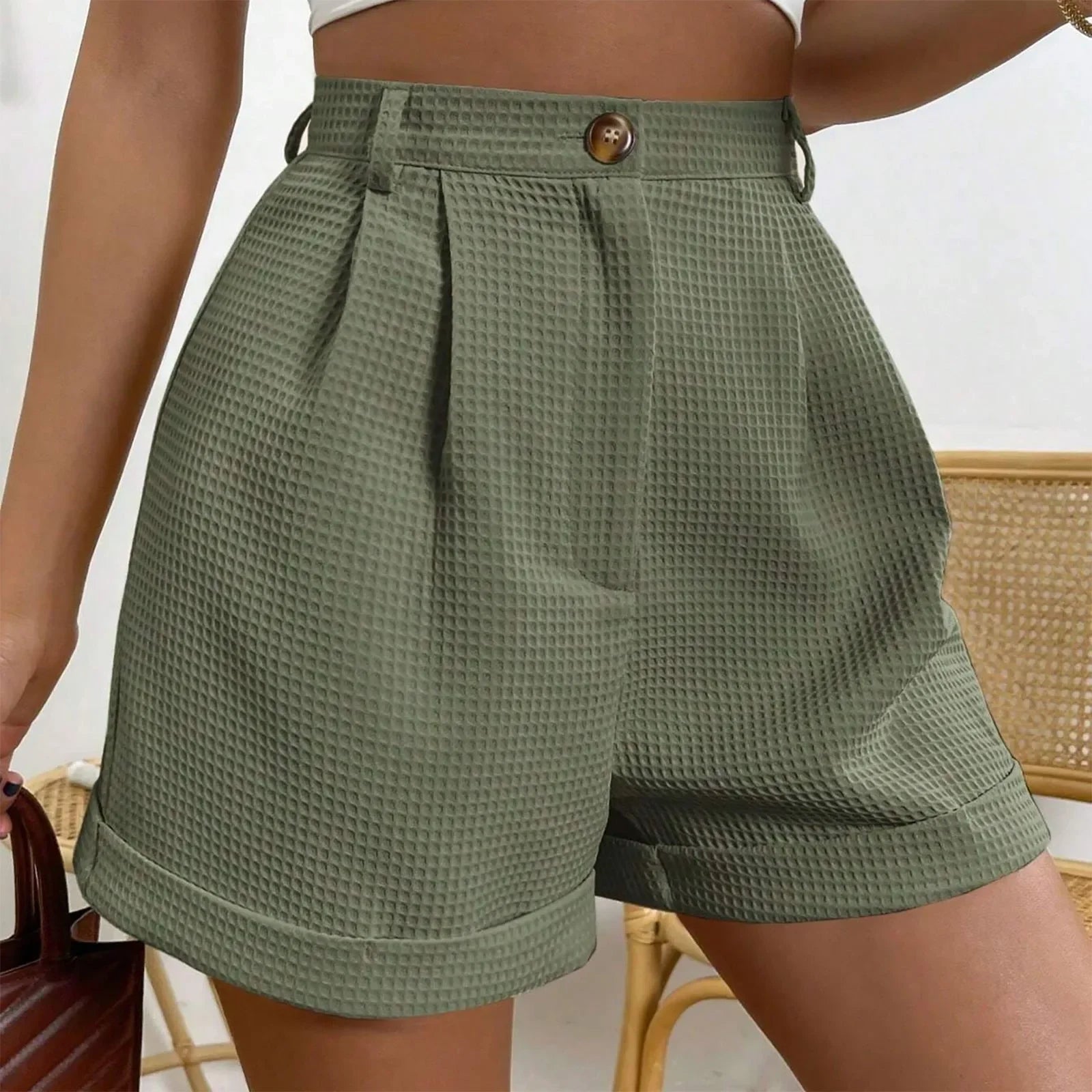 Shorts Xadrez com Bolsos e Cintura Média élégant Lenogue