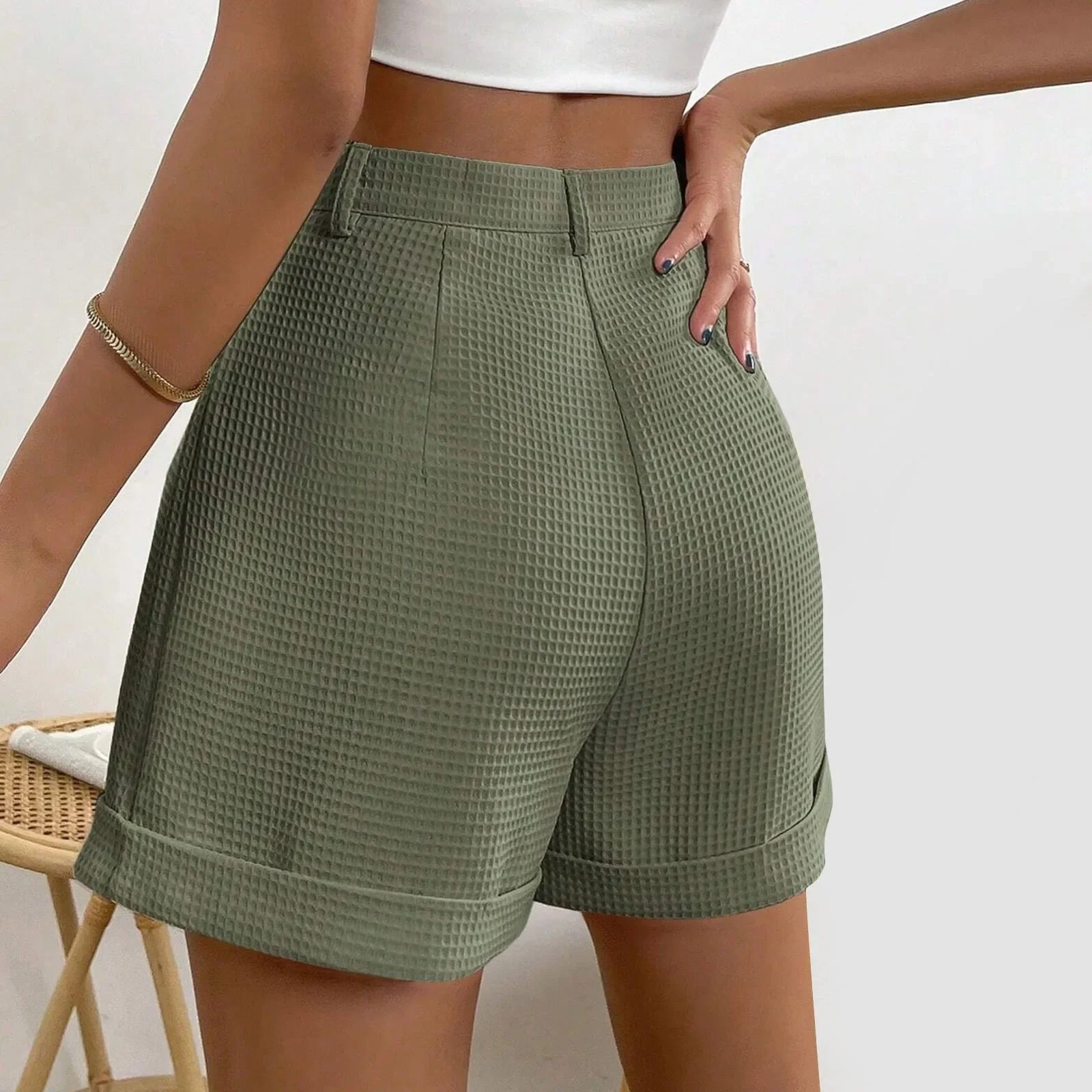 Shorts Xadrez com Bolsos e Cintura Média élégant Lenogue