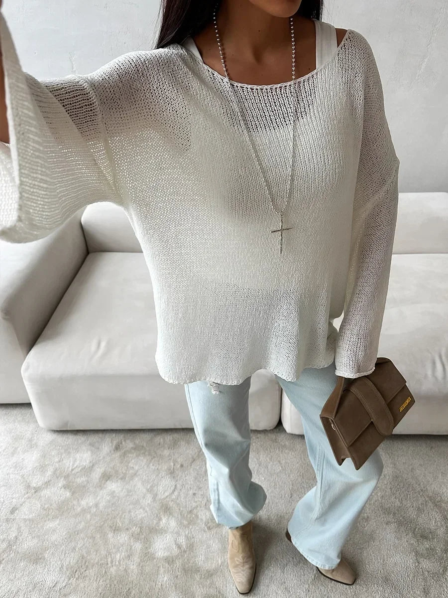 Suéter de Tricot Vazado Algodão e Acrílico Lenogue