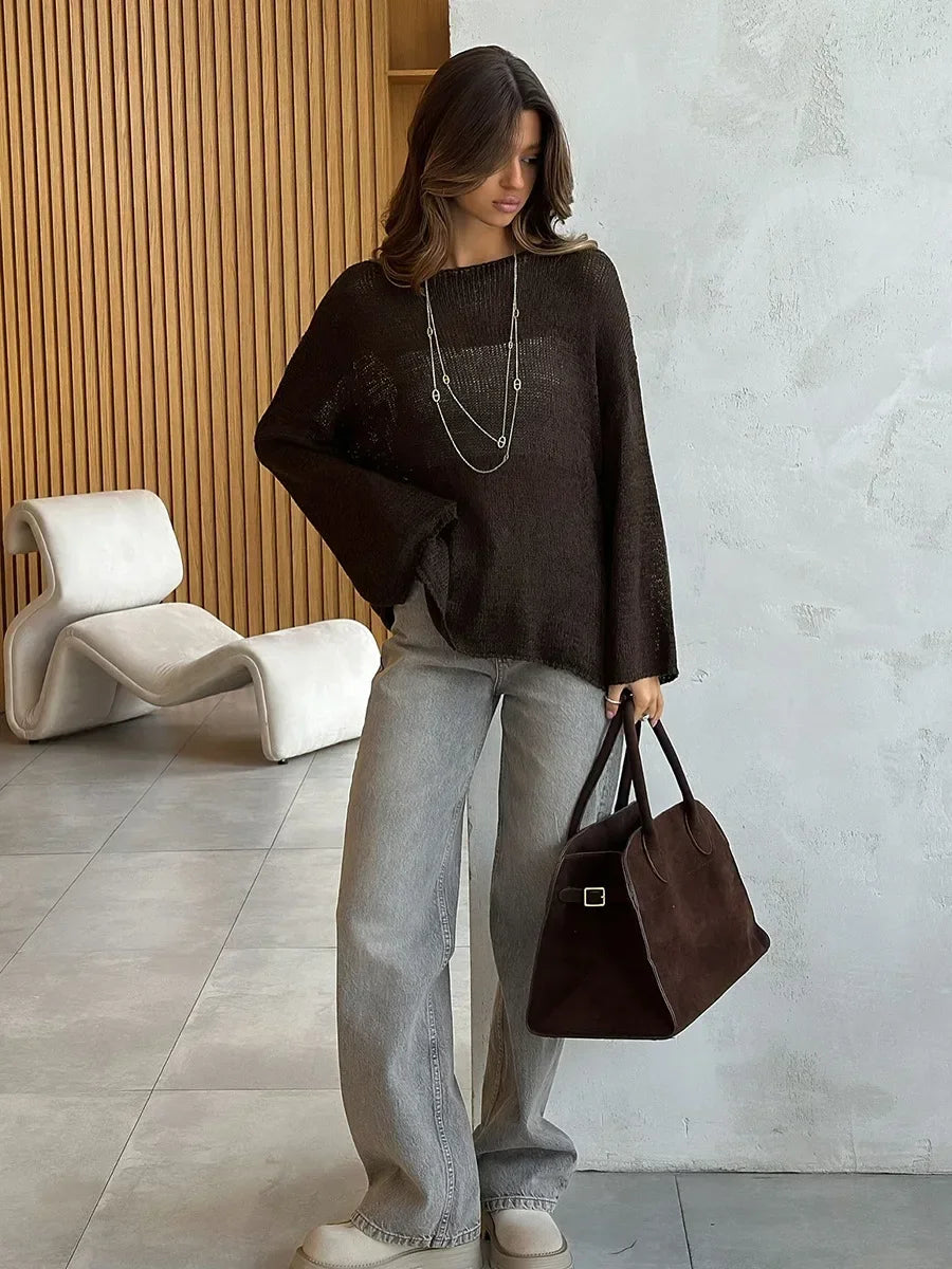 Suéter de Tricot Vazado Algodão e Acrílico Lenogue