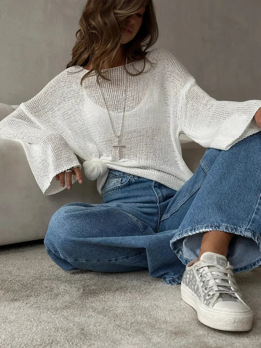 Suéter de Tricot Vazado Algodão e Acrílico Lenogue