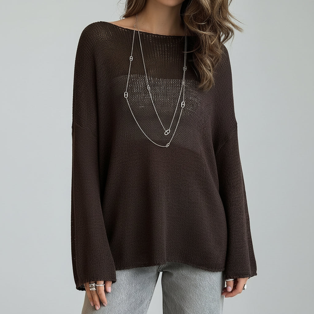 Suéter de Tricot Vazado Algodão e Acrílico Lenogue Marrom / p