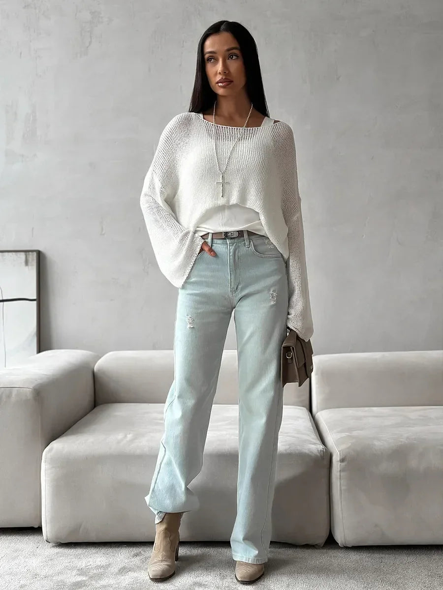 Suéter de Tricot Vazado Algodão e Acrílico Lenogue