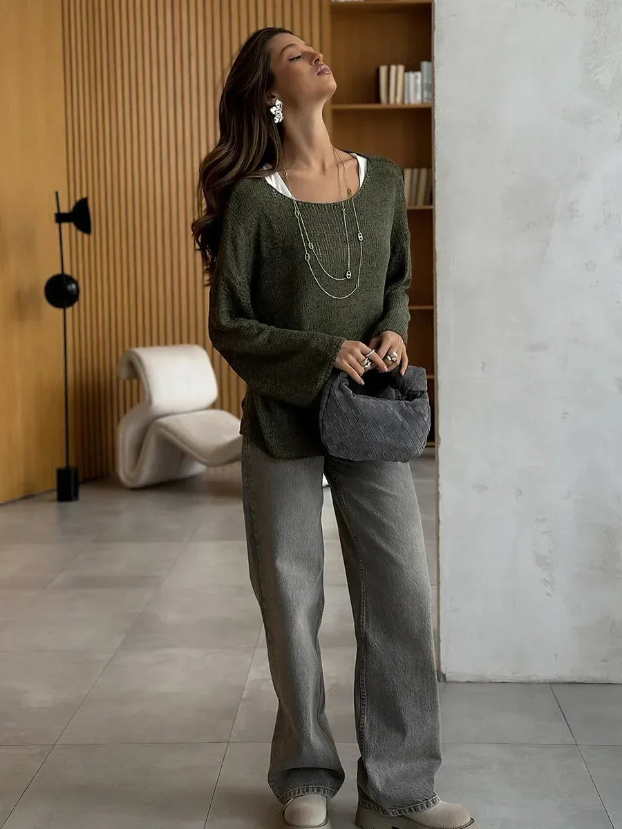 Suéter de Tricot Vazado Algodão e Acrílico Lenogue