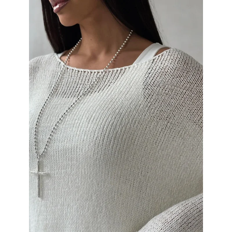 Suéter de Tricot Vazado Algodão e Acrílico Lenogue