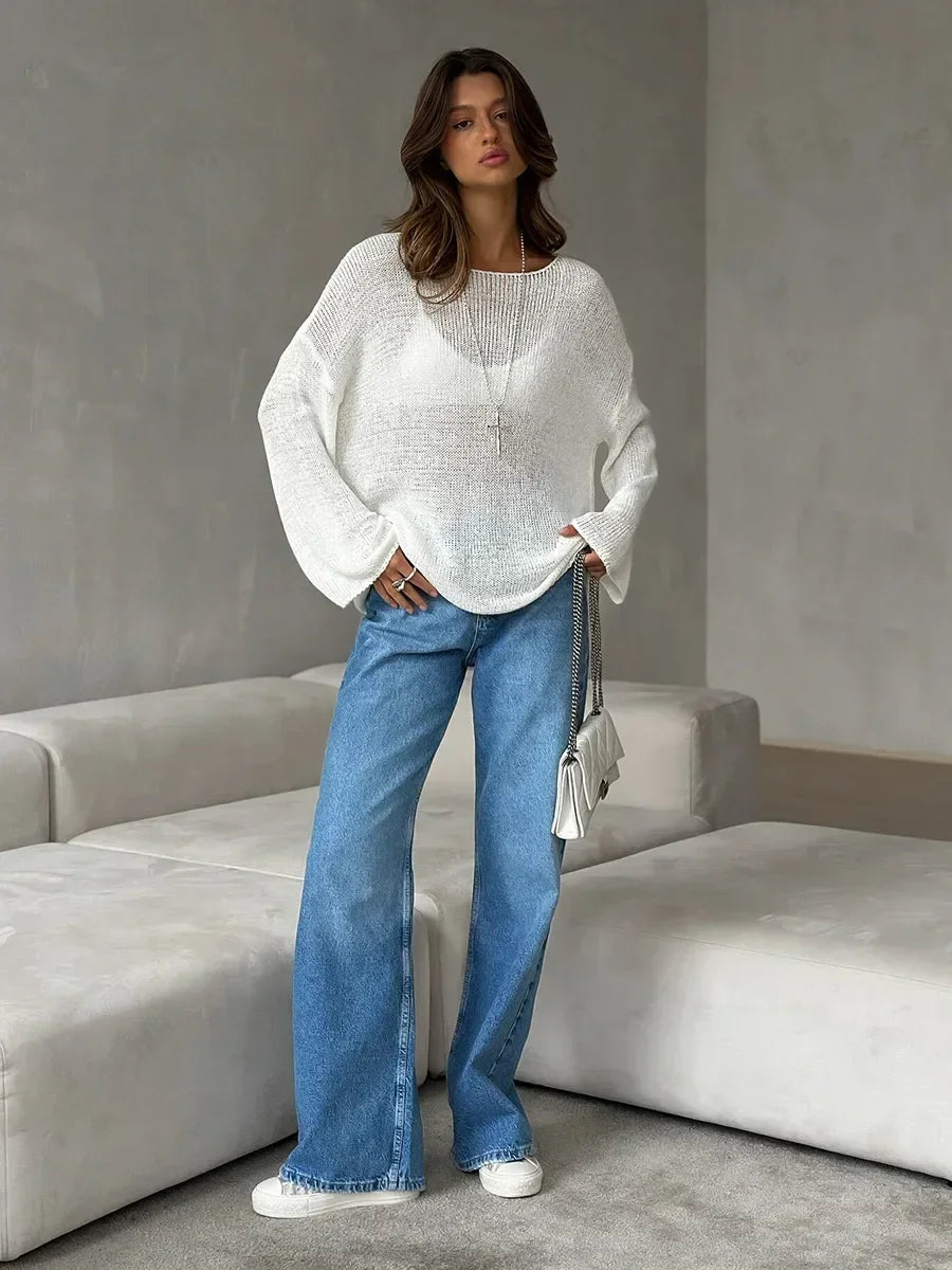 Suéter de Tricot Vazado Algodão e Acrílico Lenogue