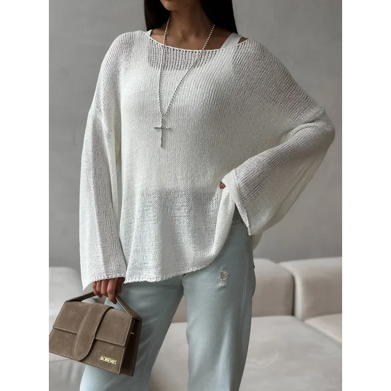 Suéter de Tricot Vazado Algodão e Acrílico Lenogue
