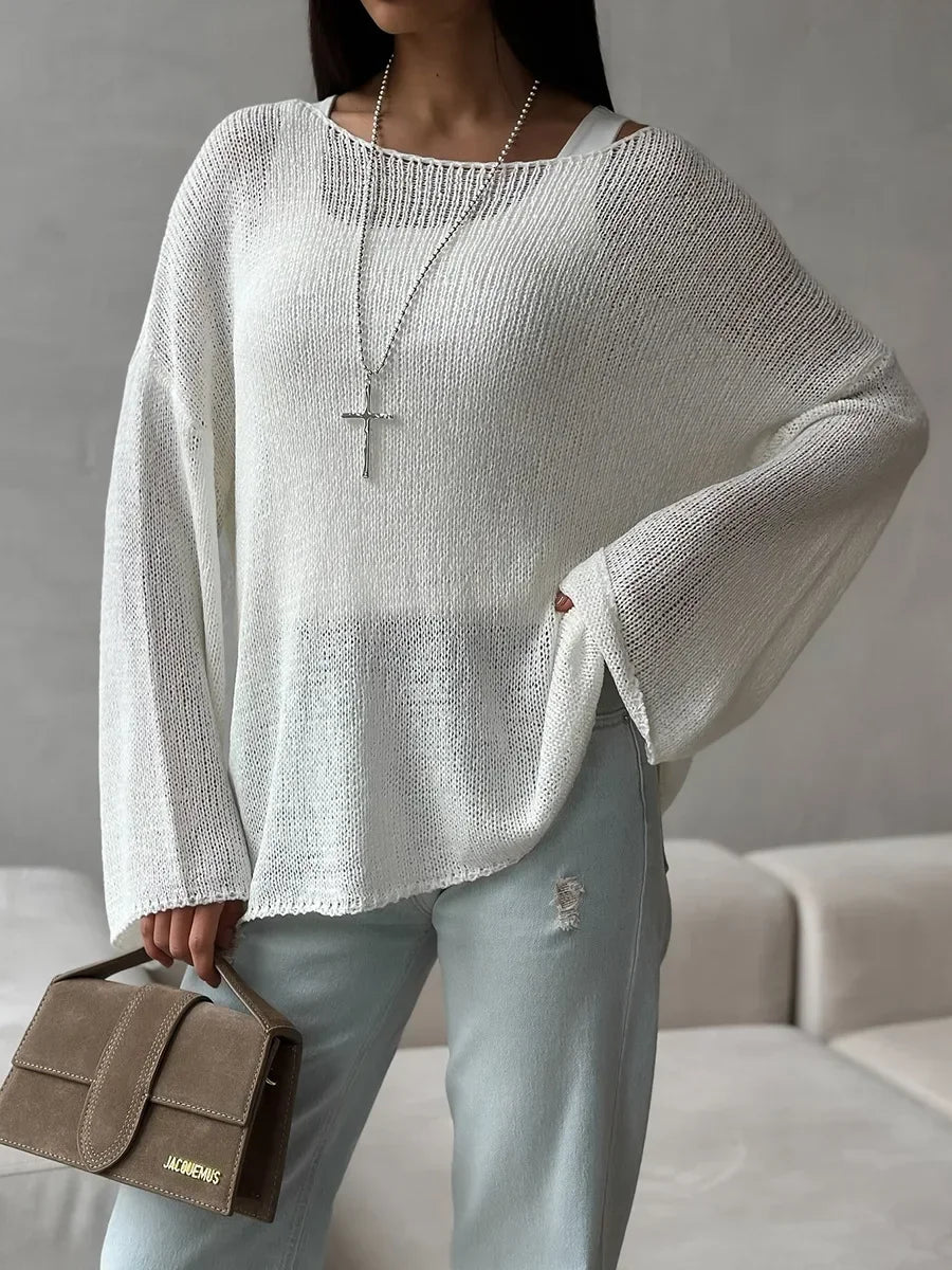 Suéter de Tricot Vazado Algodão e Acrílico Lenogue