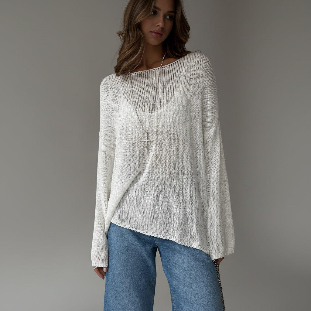 Suéter de Tricot Vazado Algodão e Acrílico Lenogue Branco / p