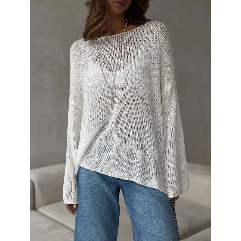 Suéter de Tricot Vazado Algodão e Acrílico Lenogue