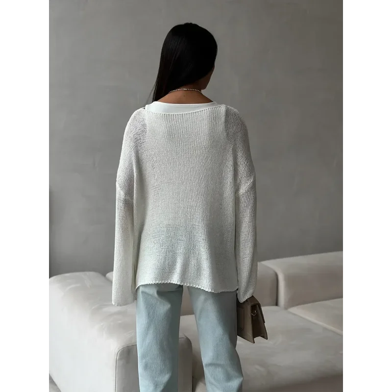 Suéter de Tricot Vazado Algodão e Acrílico Lenogue
