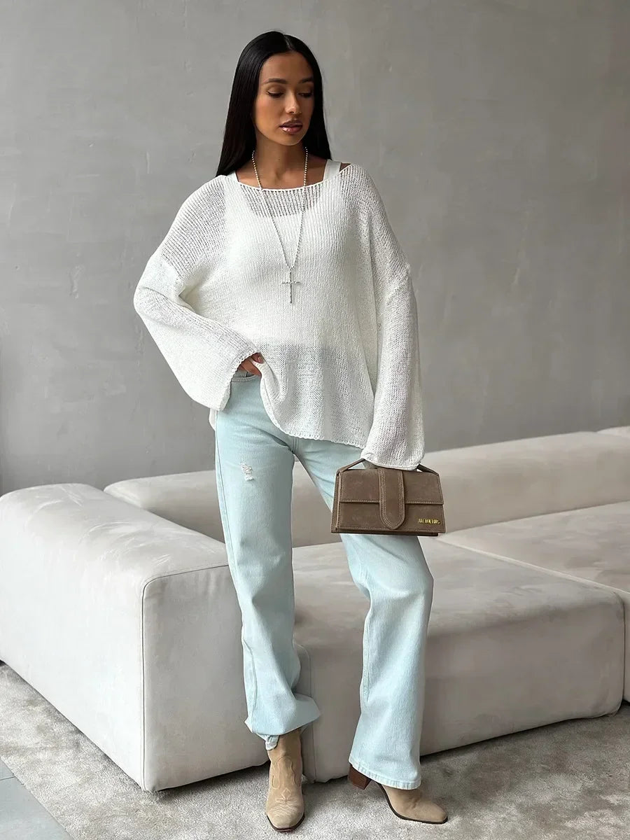 Suéter de Tricot Vazado Algodão e Acrílico Lenogue