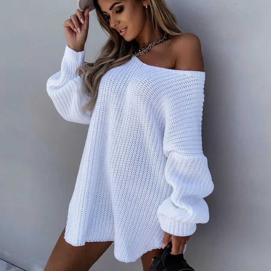 Suéter Tricot Decote v Modelagem Ampla com Fenda Lenogue Branco / p