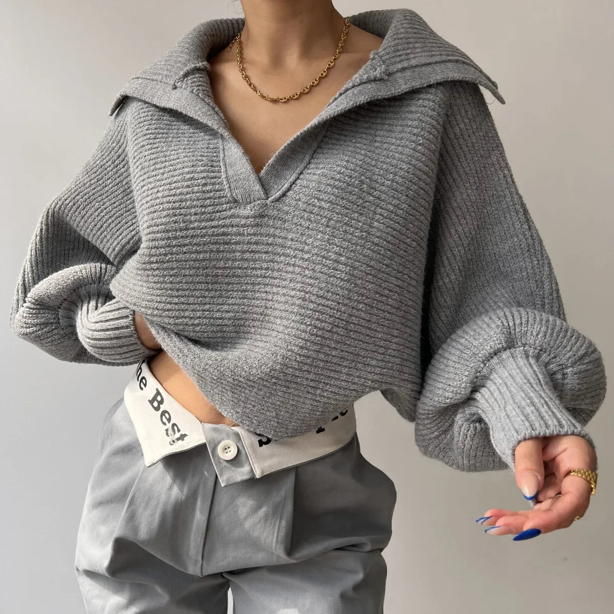 Suéter Tricot Gola Polo Decote v Patchwork Manga Longa Lenogue