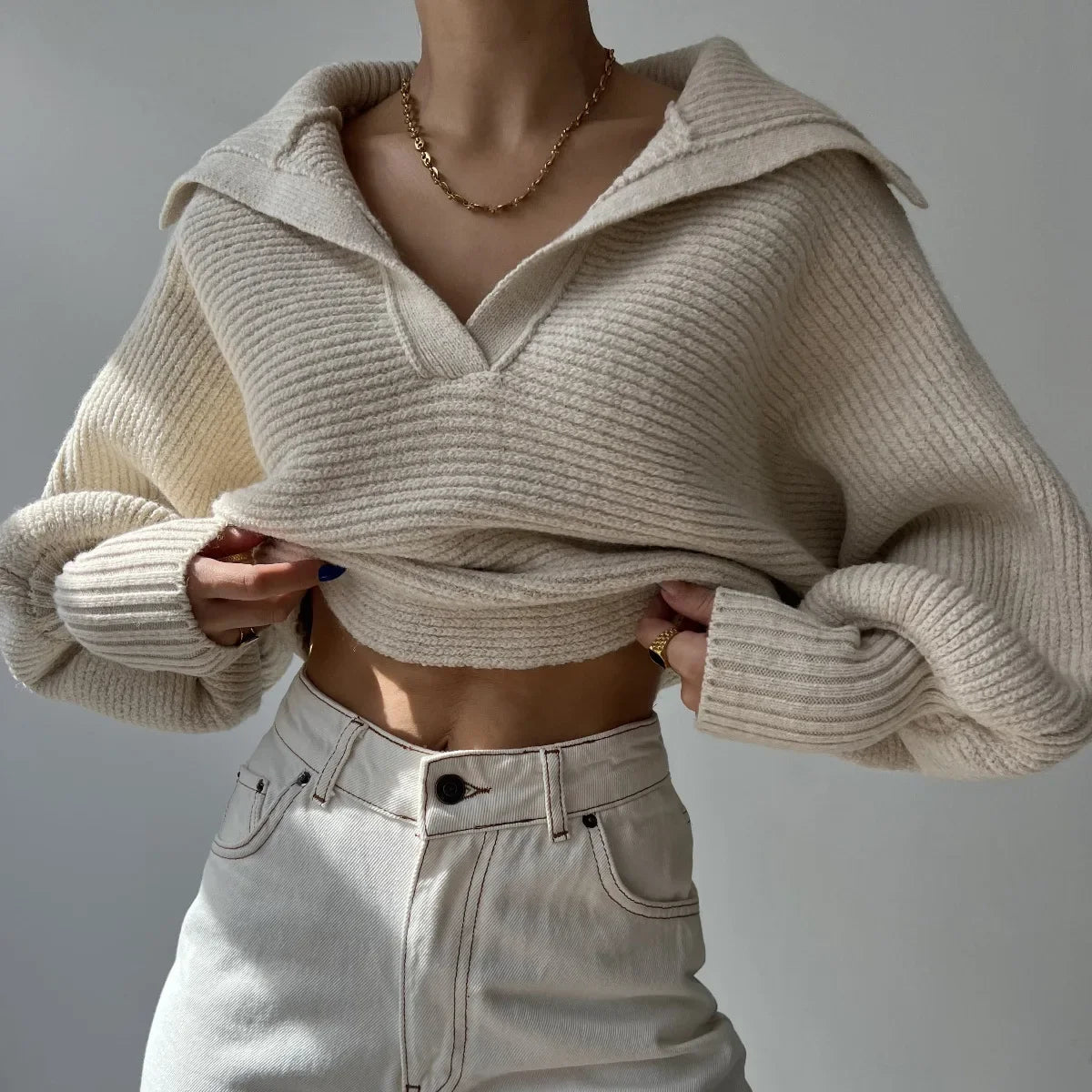 Suéter Tricot Gola Polo Decote v Patchwork Manga Longa Lenogue